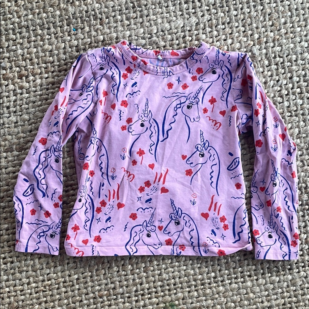 Mini Rodini Pink Unicorn Print Long Sleeve Shirt, Size 3T